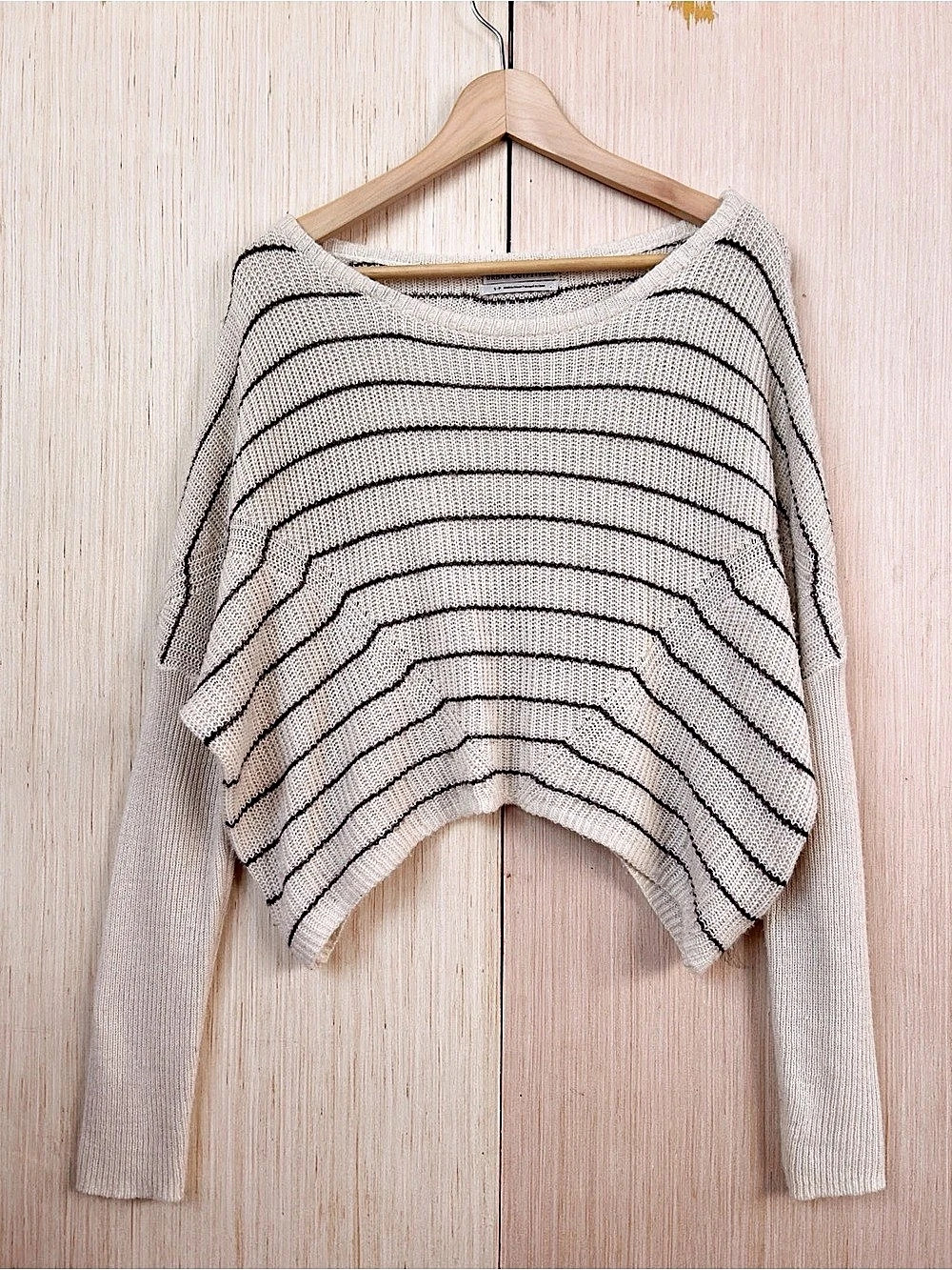 Urban Outfitters Striped Knit Crop Sweater Cream & Black Like New